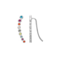 Boucles d'oreilles pendantes chemin d'oreille en argent 925/000 rhodié serties d'oxydes de zirconium multicolores.