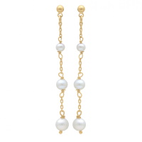 Boucles d'oreilles pendantes composées d'une chaîne en plaqué or jaune 18 carats avec trois perles d'eau douce.