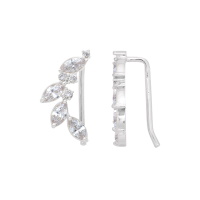 Boucles d'oreilles pendantes chemin d'oreille en forme de pétales en argent 925/000 rhodié serties d'oxydes de zirconium blancs.