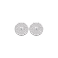 Boucles d'oreilles puces rondes avec motifs de rayons en argent 925/000 rhodié serties d'un oxyde de zirconium blanc.
