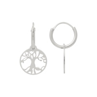 Boucles d'oreilles créoles avec pendant arbre de vie en argent 925/000 rhodié.