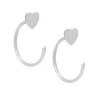 Boucles d'oreilles créoles ouvertes avec un cœur en argent 925/000 rhodié.