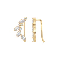 Boucles d'oreilles pendantes chemin d'oreille en forme de pétales en plaqué or jaune 18 carats serties d'oxydes de zirconium blancs.