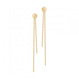 Boucles d'oreilles pendantes composées de deux chaînes boules en plaqué or jaune 18 carats.