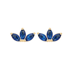 Boucles d'oreilles puces en plaqué or jaune 18 carats serties de trois oxydes de zirconium bleu saphir.