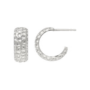 Boucles d'oreilles créoles ouvertes martelées en argent 925 rhodié.