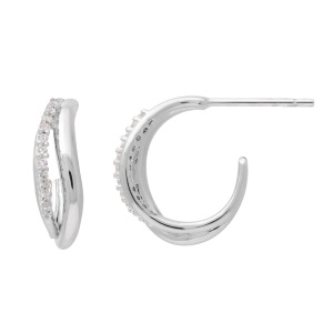 Boucles d'oreilles créoles ouvertes en argent 925 rhodié pavées d'oxydes de zirconium blancs.