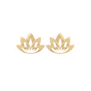 Boucles d'oreilles puces en forme de fleur de lotus en plaqué or jaune 18 carats.