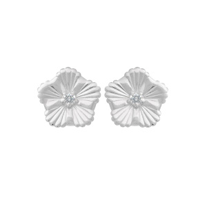 Boucles d'oreilles puces en forme fleur en argent 925 rhodié serties d'un oxyde de zirconium blanc.