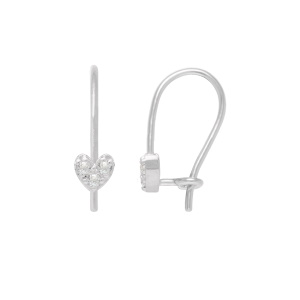 Boucles d'oreilles pendantes en argent 925 rhodié avec un cœur serti d'oxydes de zirconium blancs.