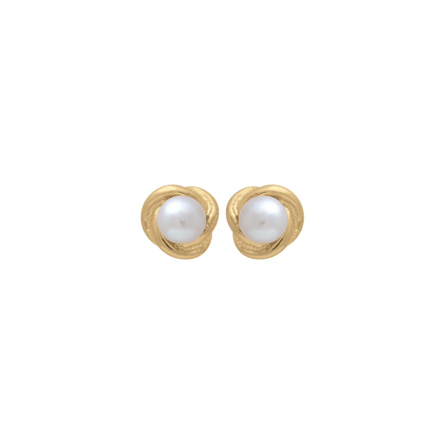 Boucles d'oreilles puces en forme de torsade en plaqué or jaune 18 carats serties d'une perle d'eau. Perle Puce Rond  Adolescent Adulte Femme Fille Indémodable 