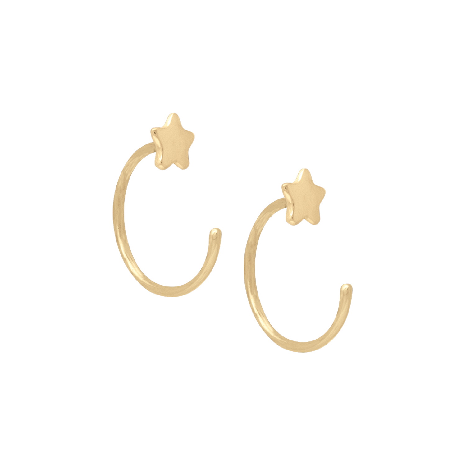 Boucles d'oreilles créoles ouvertes avec une étoile en plaqué or jaune 18 carats. Créoles Etoile Pendantes  Adolescent Adulte Femme Fille Indémodable Nature 