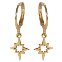 Boucles d'oreilles créoles avec pendant étoile ajourée en acier doré.