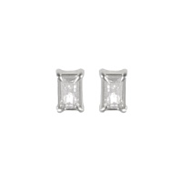 Boucles d'oreilles puces rectangulaires en acier argenté serties d'un cristal.