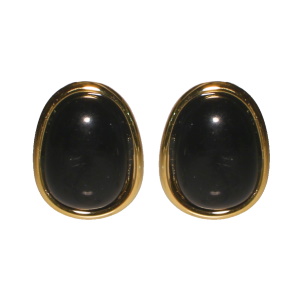 Boucles d'oreilles pendantes en acier doré serties clos d'une véritable pierre d'agate noire.
