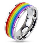 Bague arc-en-ciel en acier chirurgical 316L et caoutchouc.