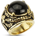 Bague griffe de dragon en acier doré et onyx.