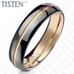 Bague anneau en Tisten (alliage de titane et tungsten) et revêtement PVD noir et rosé.