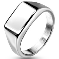 Bague chevalière mixte en acier 316L argenté.