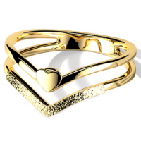 Bague double anneaux avec cœur en acier doré.