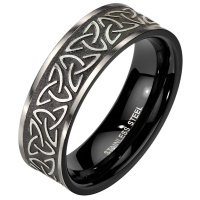Bague anneau aux motifs celtiques en acier argenté et noir.