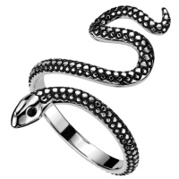 Bague en forme de serpent en acier argenté vieilli.