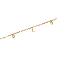 Chaîne cheville avec pendants cœurs et étoiles en plaqué or jaune 18 carats. Fermoir mousqueton avec anneaux de rappel à 23 et 25 cm.