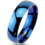 Bague en acier poli miroir bleu.