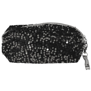 Sac pochette en velours noir recouvert de pastilles argentées brillantes.