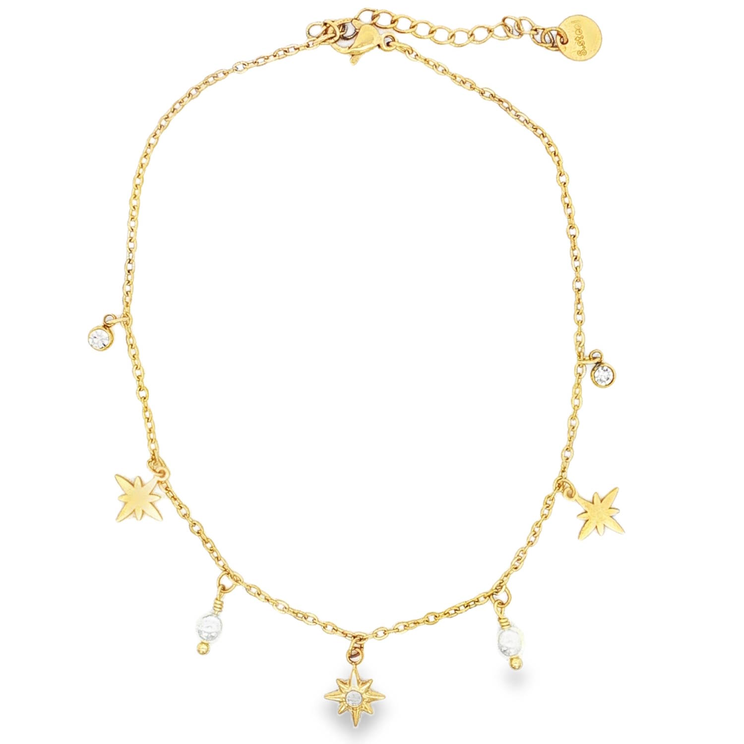 Illuminez vos pas avec cette magnifique chaîne de cheville en acier inoxydable doré, au design d'inspiration céleste et bohème. Alliant finesse et robustesse, ce bijou est l'accessoire idéal pour sublimer vos tenues estivales.<br/>Elle se distingue par ses pampilles délicatement réparties le long d'une maille forçat classique : Trois breloques en forme d'étoiles polaires, dont la centrale est sertie d'un petit strass scintillant.<br/>Deux cristaux ronds en serti clos et deux perles suspendues qui captent subtilement la lumière à chacun de vos mouvements.<br/>Grâce à sa chaînette d’extension robuste et son fermoir mousqueton pratique, il s'adapte confortablement à toutes les morphologies de chevilles. Cheville Etoile Perle Adolescent Adulte Femme Fille Indémodable Nature Illuminez vos pas avec cette magnifique chaîne de cheville en acier inoxydable doré, au design d'inspiration céleste et bohème. Alliant finesse et robustesse, ce bijou est l'accessoire idéal pour sublimer vos tenues estivales.<br/>Elle se distingue par ses pampilles délicatement réparties le long d'une maille forçat classique : Trois breloques en forme d'étoiles polaires, dont la centrale est sertie d'un petit strass scintillant.<br/>Deux cristaux ronds en serti clos et deux perles suspendues qui captent subtilement la lumière à chacun de vos mouvements.<br/>Grâce à sa chaînette d’extension robuste et son fermoir mousqueton pratique, il s'adapte confortablement à toutes les morphologies de chevilles. Cheville Etoile Perle Adolescent Adulte Femme Fille Indémodable Nature