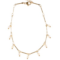 Bracelet chaîne de cheville en acier doré avec pampilles perles blanches. Fermoir mousqueton avec 3 cm de rallonge.