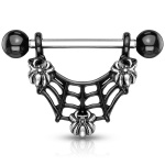 Piercing pour mamelon motif 3 araignées sur leur toile en acier chirurgical 316L.