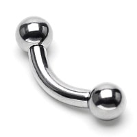 Piercing barbell (haltères) courbé en acier chirurgical 316L argenté.