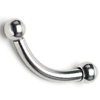 Piercing barbell (haltères) courbé en acier chirurgical 316L argenté.