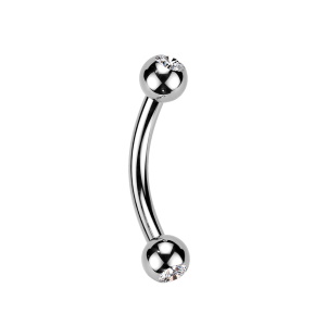 Piercing haltère en acier argenté 316L serti clos d'un cristal.