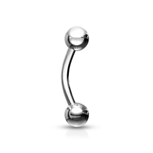 Piercing barbell (haltères) courbé en acier chirurgical 316L argenté.