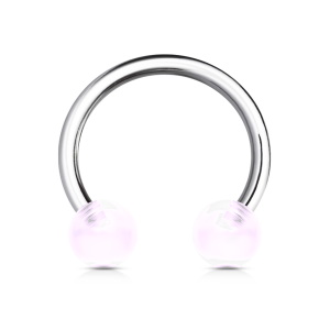 Piercing septum en acier 316L chirurgical argenté et boules en acrylique de couleur rose.