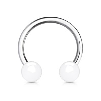 Piercing septum en acier 316L chirurgical argenté et boules en acrylique de couleur blanche.