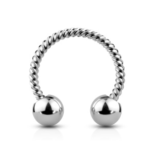 Piercing fer à cheval fil torsade en acier argenté chirurgical 316L.