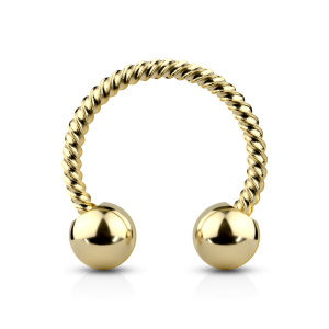 Piercing fer à cheval fil torsade en acier doré chirurgical 316L.