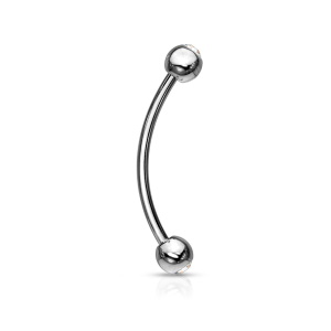 Piercing haltère en acier argenté chirurgical 316L serti clos de deux cristaux.