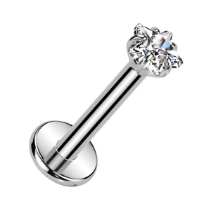 Piercing pour labret en titane argenté serti griffes d'un oxyde de zirconium blanc.