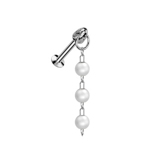 Piercing en acier chirurgical 316L argenté avec des pendants composés de trois perles d'imitation.