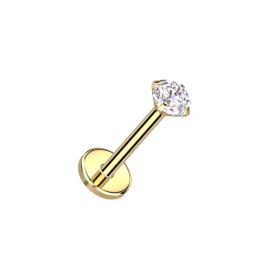 Piercing en titane doré de qualité implantaire serti griffes d'un oxyde de zirconium blanc. 