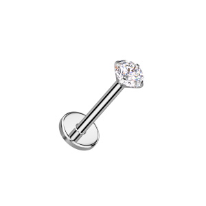 Piercing en titane argenté de qualité implantaire serti griffes d'un oxyde de zirconium blanc. 