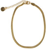 Bracelet chaîne de cheville composé d'une chaîne maille serpent en acier doré. Fermoir mousqueton avec 5 cm de rallonge.