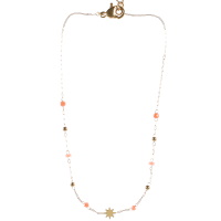 Bracelet chaîne de cheville avec étoile en acier doré surmonté de perles de couleur. Fermoir mousqueton avec 5 cm de rallonge.
