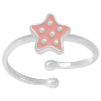 Bague pour enfant en argent 925/000 rhodié avec motif d'étoile à pois en émail de couleur rose. Taille ajustable.