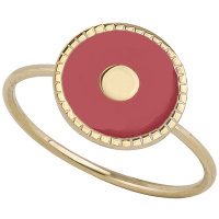 Bague en plaqué or jaune 18 carats surmontée d'une pastille ronde pavée d'émail de couleur rouge.