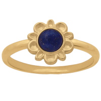 Bague en forme de fleur en plaqué or jaune 18 carats sertie d'une véritable pierre de lapis lazuli.